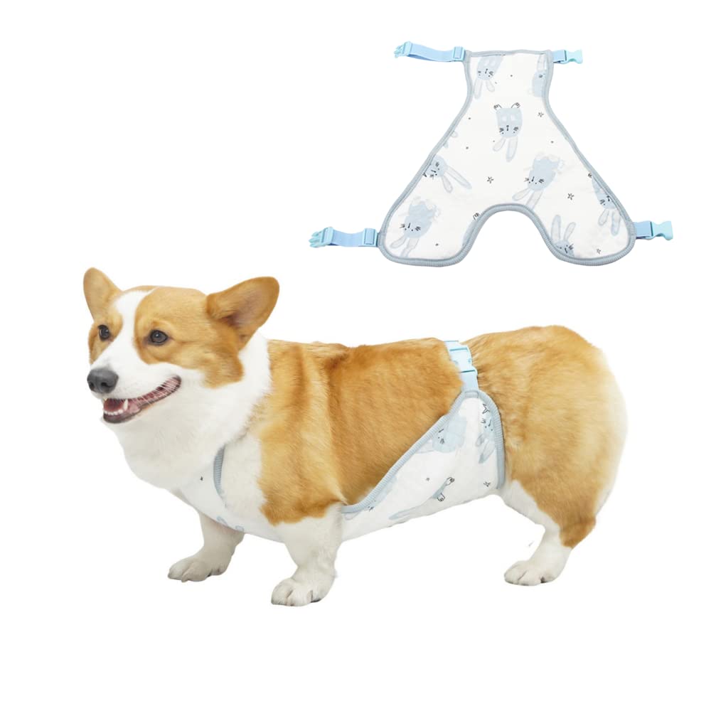 Harikaji Dog Belly Cover, Cat Recovery Suit Pet Abdominal Protective Clothing Washable Dog Bellyband Dog Recovery Suit(Male Blue,L)