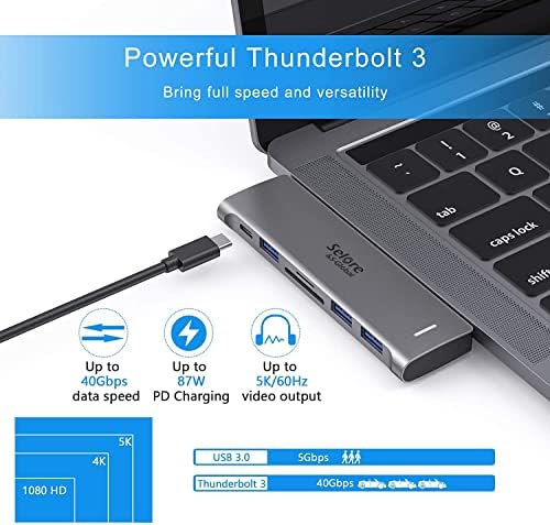 USB C Adapter for MacBook Pro/Air M1 M2 M3 2021 2020 2019 13" 15" 16", 6 in 1 USB-C Hub MacBook Pro Accessories with 3 USB 3.0 Ports,USB C to SD/TF Card Reader and 100W Thunderbolt 3 PD Port