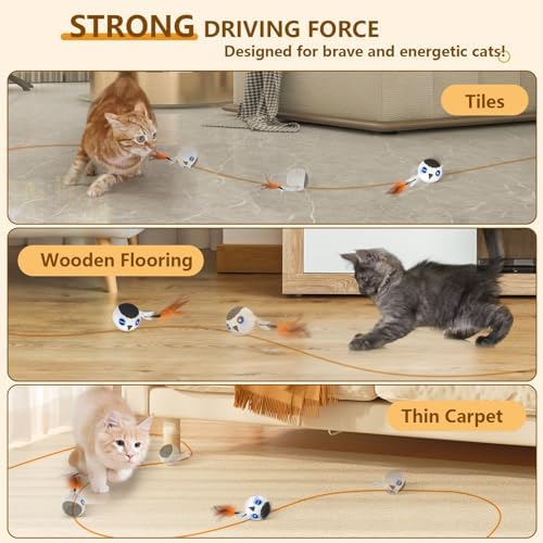 ORSDA Cat Toys, Interactive Cat Toy Ball for Indoor Bored Indoor Cats Kitten Toys, Automatic Electric Bird Moving Ball Toy, 4 Mode Touch & Sound Control Rolling Chirping Stimulating, 2 Feather Tails