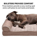 Furhaven Memory Foam Dog Bed for Large Dogs w/ Removable Bolsters & Washable Cover, For Dogs Up to 125 lbs - Luxe Faux Fur & Performance Linen Sofa - Woodsmoke, Jumbo Plus/XXL