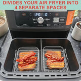 2 Packs Air Fryer Racks with 100pcs Liners for Ninja Foodi DZ401/ DZ201 and Other 8-10 QT Dual Air Fryer, Parchment Paper & Stainless Steel Toast Rack for Air Fryer 2 Basket Liners Accessories