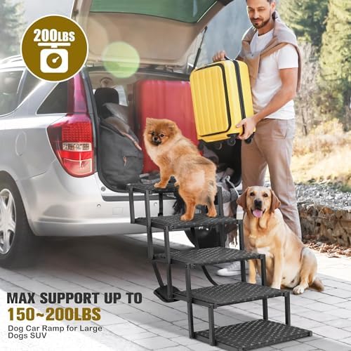 Dog Stairs for Car - Foldable Dog Ramps for Large Dogs with Non Slip Surface, Portable Dog Steps for Cars and SUV, Truck, Support Up to 200 Lbs