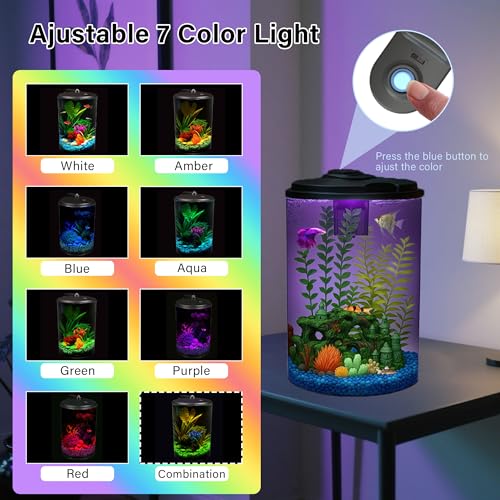 Koller Products Plastic 6-Gallon AquaView 360 Aquarium Kit for Tropical Fish, Betta Fish with LED Lighting and Power Filter Clear, 4-Piece Set