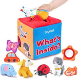 Baby Toys 6-12 Months - Mystery Soft Box with 10 Sensory Objects, Rattle, Crinkle Paper, Mirror - What's Inside Box Infant Gifts, Soft Busy Toys 1-2 - Baby Easter Basket Stuffers Gifts