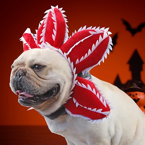CHEERTAILS Dog Costume Hat Ear Wrap Piranha Plant Design, Funny Dog Halloween Costumes Headwear, Warm Pet Ear Head Wrap for Cold Weather, Pet Cosplay Clothes for Birthday Party, Christmas,M