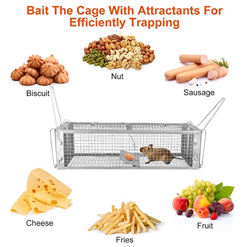 KOCASO Humane Rat Trap, Large 2-Door Mouse Trap That Work for Indoor Home and Outdoor, Catch and Release Live Animal Trap Cage for Squirrel Mice Gopher Vole Chipmunk Raccoon Rodent Rabbit Groundhog
