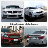 2 Pack Bling License Plate Frames, Sparkly Rhinestone Diamond Car License Plate Cover for Women, Stainless Steel Car Accessories with Glitter Crystal Caps (Black)
