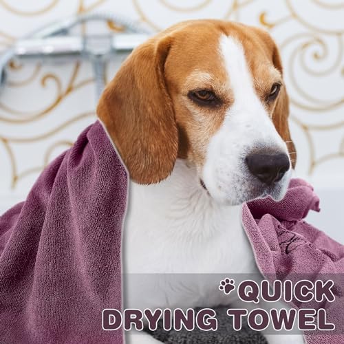 Chumia 4 Pack Dog Towels for Drying Large Microfiber Grooming Tools Absorbent Soft Bath Supplies with Embroidered Paw for Small Medium Pet Products(30 x 50 Inch,Purple)
