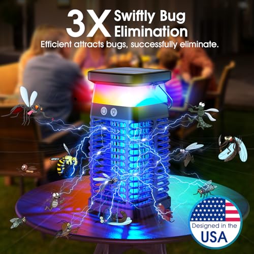 Bug Zapper Outdoor, 4200V Highly Effective Mosquito Zapper, Portable & Rechargeable Solar Bug Zapper with Night Light, Electric Cordless Fly Zapper, IP68 Waterproof Insect Zapper for Patio Porch