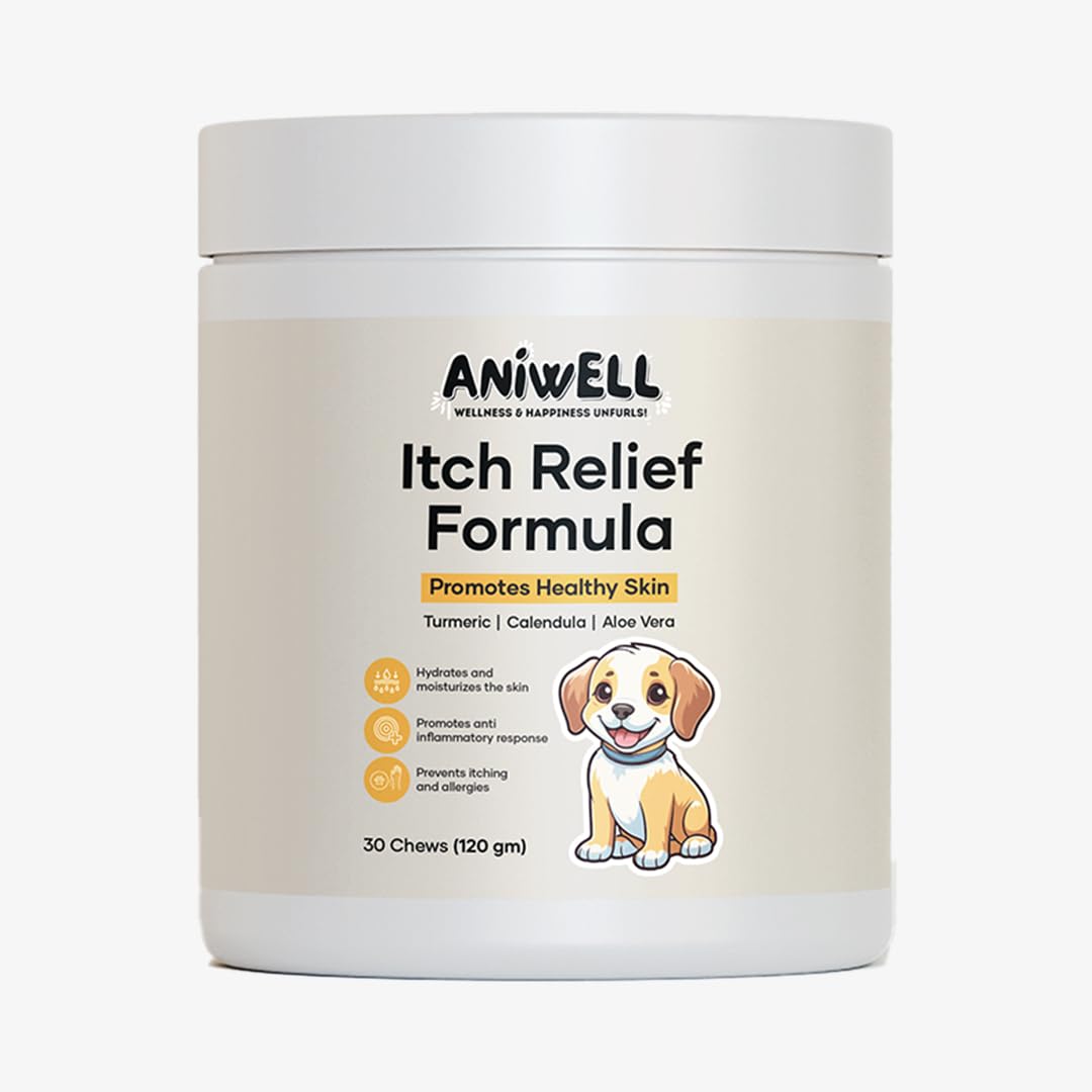 Aniwell Itch Relief Chews for Dogs – Vitamin E & Borage Oil Supplement – Packed with Beneficial Fatty Acids for Healthy Skin – Seasonal Allergies Support