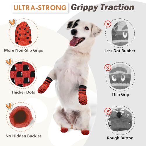 AIEDOULER Anti Slip Dog Socks to Prevent Licking Paws, Dog Shoes for Hot/Cold Pavement, Dog Boots on Hardwood Floors, Traction Control Dog Booties & Paw Protectors for Small Medium Large Senior Dogs