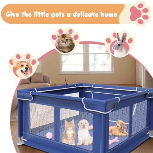 Dog Playpen 42 × 42 Inch, Puppy PlayPen with Gate for Puppies, Small and Medium Dogs, Pet PlayPen for Outdoors & Indoors, Tear Resistant Fabric. Blue