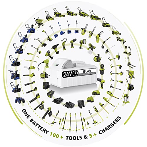 TenHutt 【Upgrade with DC Port】 24V 6.0Ah Replacement Battery for Snow Joe, Sun Joe, Power Joe, Aqua Joe 24V iON+ Tools 24BAT-LTX 24VBAT-LTW 24VBAT-LTE 24VBAT-LT 24VBAT Lithium Ion Power Tool Battery