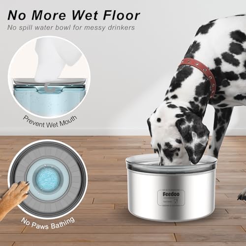 1Gallon Dog Water Bowl, 3.8L No Spill Water Bowl for Dogs, Stainless Steel Spill Proof Dog Bowl, No Splash Slow Drinking Bowl with No Slip Base for Slobber Stopper, Messy Drinkers[Anti Digging]