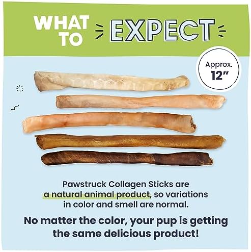 Pawstruck Natural Large 12" Beef Collagen Sticks for Dogs – Long-Lasting Rawhide Alternative, High Protein Treats with Chondroitin & Glucosamine – 5 Pack