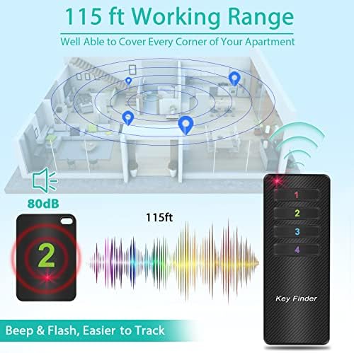 4 Pack Wireless Car Key Finder That Makes Noise | 115ft Range 85dB RF Key Tracker, Phone/Wallet Finder with 4 Item Locator Tags