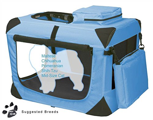 Pet Gear 3 Door Portable Soft Crate, Folds Compact for Travel in Seconds No Tools Required, Comes with Comfort Pad + Storage Bag, Ocean Blue, Extra Small