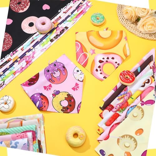 100 Pcs Dog Bandanas Bulk Pet Bibs Colorful Triangle Scarf Pet Bandanas for Medium Large Dogs Spring Summer Birthday Costume Decoration (Donut)