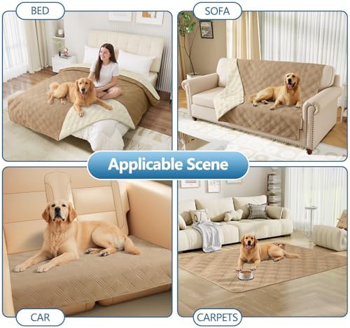 hyha Waterproof Dog Blanket, Reversible Pet Bed Blanket, Soft Sofa Couch Cover for Dogs Washable, Waterproof Pet Couch Covers for Sofa Puppy Cats Furniture Protector(82"x82", Camel/Beige)