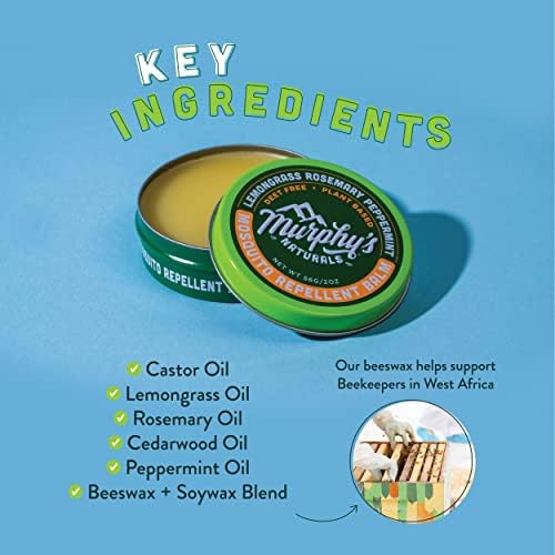 Murphy's Naturals Mosquito Repellent Balm for Outdoor Patio, Hiking, Camping, Plant-Based with Cedarwood, Lemongrass & Rosemary, DEET-Free, 0.75 oz