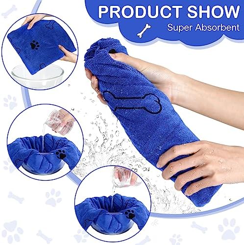Chumia 8 Pcs Bulk Towels for Drying Dogs Cats Pet Towels Puppy Microfiber Quick Drying Dog Paw Bath Bathing Supplies Absorbent for Medium Pets(Dark Blue,40 x 24 Inch)