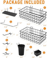 INCLY 30PCS Peg Board Organizer Accessories Kit, Pegboard Hooks Assortment with Bins, Cups, Wire Baskets and Paper Towel Holder for 1/8“ and 1/4” Pegboard Garage Workbench Craft Room Organizing Tools