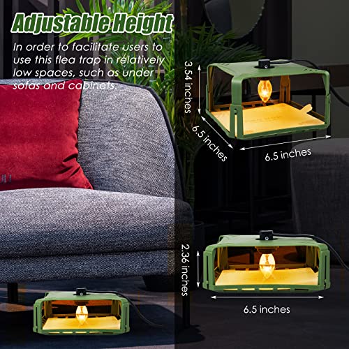2 Pack Flea Traps for Inside Your Home with 4 Sticky Pads & 6 Bulbs & 2 Electric Wires, Flea Killer Indoor Bed Bug Trap Pest Control, Safe & Harmless, Friendly to Pets & Kids-Adjustable Height, Green