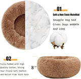 Dog Bed Calming Dog Beds for Small Medium Large Dogs - Round Donut Washable Dog Bed, Anti-Slip Faux Fur Fluffy Donut Cuddler Anxiety Cat Bed(28'' Khaki