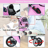 BestPet Pet Stroller Cat Dog Cage Stroller Travel Folding Carrier,Pink