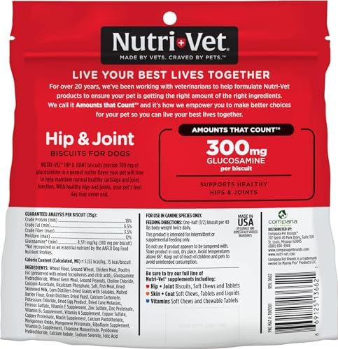 Nutri-Vet Hip & Joint Biscuits for Dogs - Tasty Dog Glucosamine Treat & Dog Joint Supplement - Large Sized Biscuit with 300mg Glucosamine - 6 lb