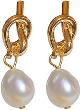 1Pair Pearl Knot Stud Earrings, Gold Tone, Elegant Jewelry for Women, Fashionable Accessories for Casual Wear, Stylish Earring for Special Occasions, Fashion Jewelry (Golden)