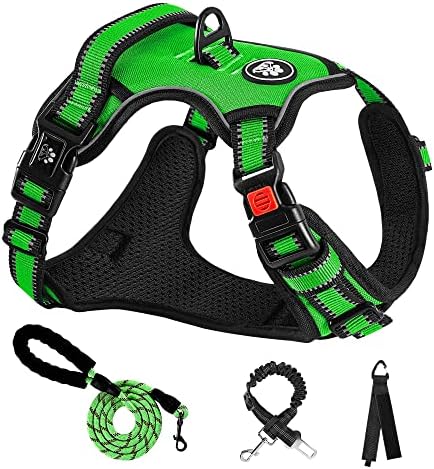 NESTROAD No Pull Dog Harness,Adjustable Oxford Dog Vest Harness with Leash,Reflective No-Choke Pet Harness with Easy Control Soft Handle for Large Dogs(X-Large,FluorescentGreen)