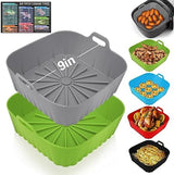 2 PCS Silicone Air Fryer Liners 9 Inch Square Easy Cleaning Airfryer Silicone Liners for 6-9 QT Frying Basket, Heat Resistant Reusable Ninja Air Fryer Accessories (Grey+Green)