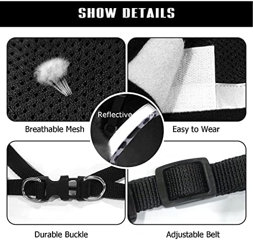 FEimaX Dog Harness and Leash Set for Walking, Soft Mesh Adjustable Easy Control Lightweight Cat Vest Harnesses with Reflective Strips, Escape Proof Small Dogs Cats Vests (Cowblack, Large)