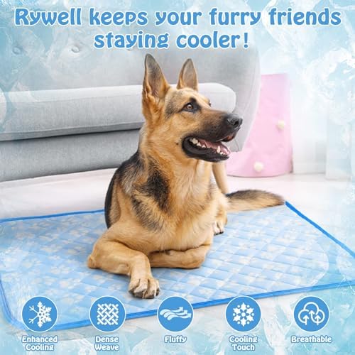 Rywell Self-Cooling Mat for Dogs Small,Cats,Rabbit&Guinea Pig cage Liners 24'' x 18''- Endothermic Color Changing Arc-Chill Cooling Fiber - Washable Non-Toxic Summer Pet Bed, Non-Slip, Foldable