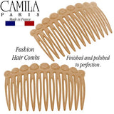 Camila Paris CP2892/2 French Hair Side Comb Small Rounded, Beige French Twist Hair Combs Decorative, Strong Hold Hair Clips for Women Bun Chignon Up-Do Styling Girls Hair Accessories, Made in France