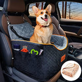 Memory Foam Pet Booster Seat with Washable Cover - Elevated, Anti-Slip for Small Dogs up to 35lbs, Seat Belt, Storage, Blankets