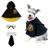 ANIAC 3PCS Halloween Dog Costume Cat Wizard Cape Glasses and Necktie Set Halloween Puppy Outfit Pet Academy Magician Cosplay Apparel for Kitten Cat Small Dogs (Black+Yellow, Medium)
