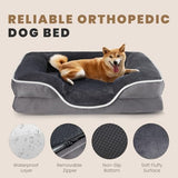 Sweetcrispy Orthopedic Dog Bed, Memory Foam Puppy Sleeping Sofa for Medium Pets with Washable Removable Cover Non-Slip Base Waterproof Liner Egg Crate for Improved Sleep, Grey, 28"L x 23"W x 6.5"Th