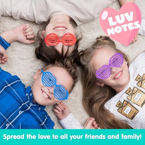 JOYIN 32 Packs Valentines Day Shade Glasses with Gift Cards Heart Shaped Shutter Heart Glasses Valentines Day Accessories for Kids Party Favor Classroom Exchange Prize Supplies