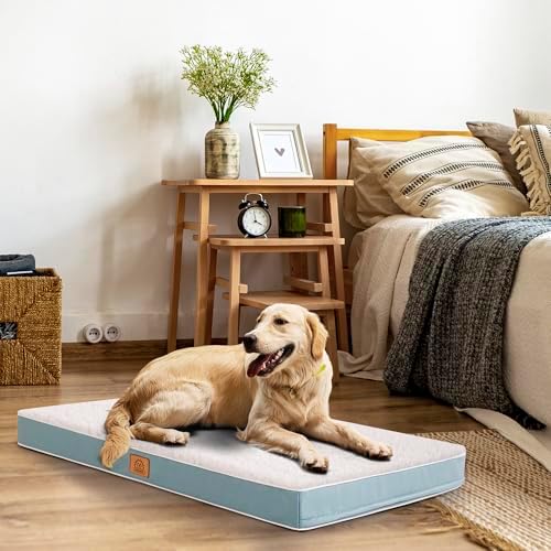 Extra Large Orthopedic Dog Bed for Big Dogs - XL Waterproof Dog Bed with Removable Washable Cover & Anti-Slip Bottom, Crate Bed, Deluxe Plush Pet Bed Mat (Blue)