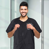 Noverlife Short Sleeves Pet Grooming Work Clothes with Full Zipper, XL Size, Splash Proof Anti-Static Pets Beautician Smock, Dog Cat Groomer Cosmetologist Uniforms for Pet Shop Men Women