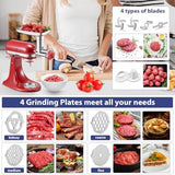 Stainless Steel Food Grinder Attachment for KitchenAid Stand Mixers, Meat Grinder Accessories Including Sausage Stuffer Tubes & Holder, Grinding Plates, Grinding Blades