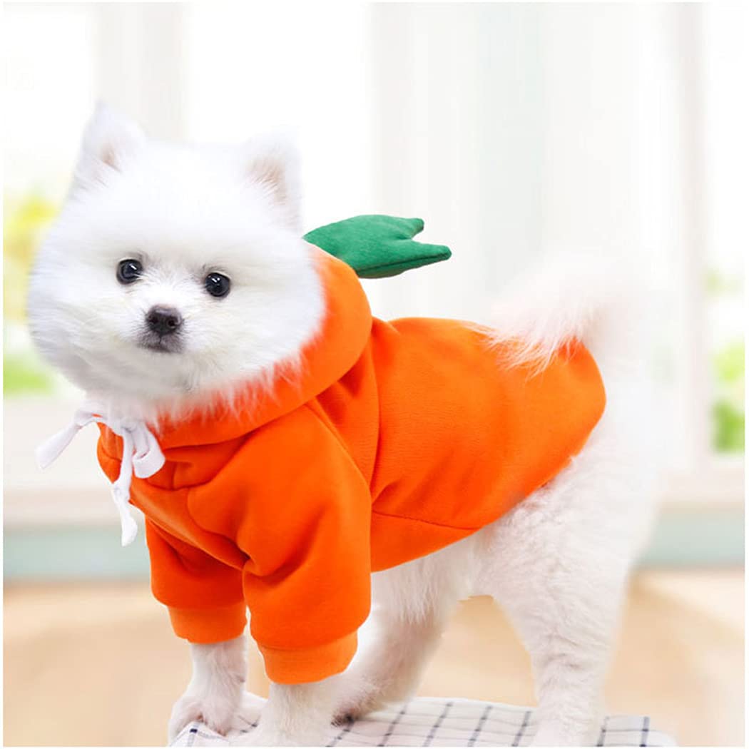 XIAOYU Pet Clothes Dog Hoodies Warm Sweatshirt Coat Puppy Autumn Winter Apparel Jumpsuit with Fruit Hood, Carrot, L