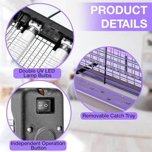 2 Pack Electric Bug Zapper, Indoor and Outdoor Mosquito Killer with Removable Tray 40w Powerful UV Light Pest Traps Insect Fly Pest Killer Easy to Clean for Bedroom Balcony Garage Patio Office