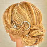 Bartosi Rhinestone Moon Hair Clips Star Hairpins Crystal Decorative Bobby Pins Retro Bride Wedding Hair Pins Side Clip Hair Accessories for Women and Girls (Pack of 3) (Bronze)