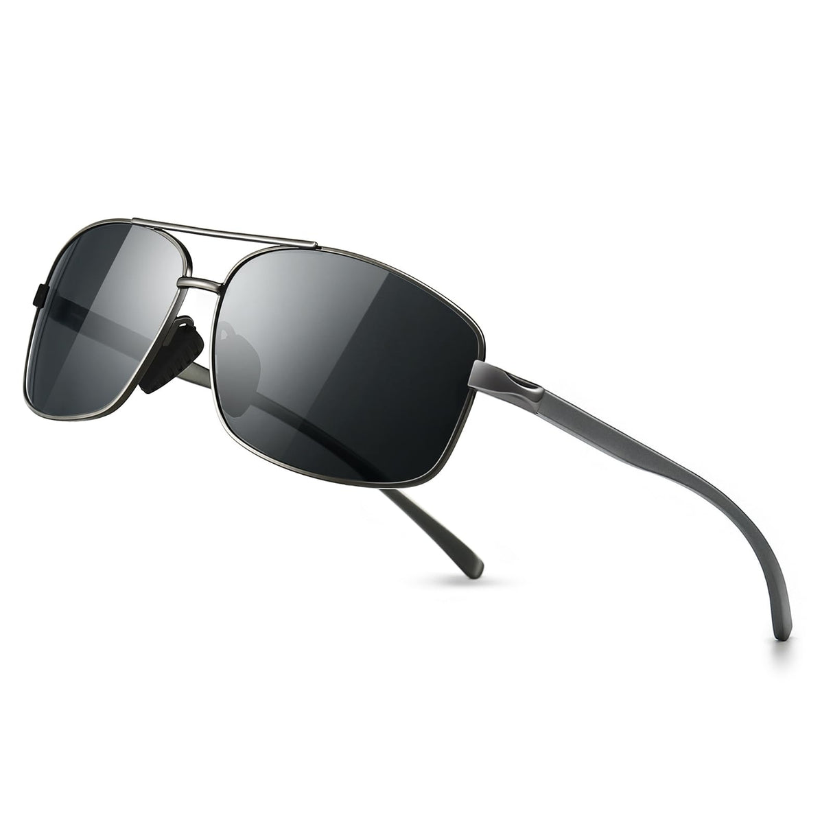 SUNGAIT Ultra Lightweight Rectangular Polarized Sunglasses Men UV400 Protection (Gunmetal Frame Gray Lens, 62) Metal Frame SGT458 QKH-CA