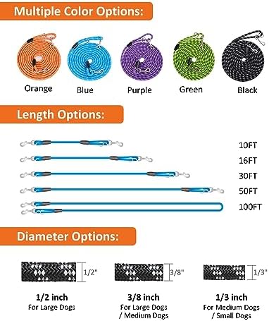 100FT Extra Long Dog Leash for Dog Training, Reflective Threads Check Cord Dog Leash, Heavy Duty Dog Lead for Large Medium Small Dogs Outside Walking, Playing, Camping, or Yard