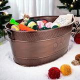 BREKX Indestructible Metal Dog Toy Bin - Copper Galvanized Storage Bin with Handles, Dog Toy Box for Dog Chew Toys, Blankets, & Leashes, Paw Pet Toy Box (25-Quart)