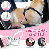 SlowTon Dog Seatbelt, 2 Pack Dog Seat Belt Car Leash Adjustable Elastic Bungee Buffer Heavy Duty Nylon Reflective Pet Safety Tether Connect to Dog Harness for Travel Riding in Vehicle (Daul Clip, PI)